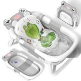 Vaschetta Bagnetto Neonato Pieghevole Vasca Bagnetto Neonato, Vaschetta Bagnetto con Cuscino Bagnetto Neonato Elementi Essenziali per i Neonati Vaschetta Bagno per Bambini da 0 a 24 Mesi Grigio