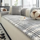 MDSASFD Sofa Couch Cover, Sofa Covers for Dogs Washable, Non-Slip Striped Sofa Slipcovers for Sectional Sofa, Sofa Cover Furniture Protector for L Shaped(1pc, Light Grey, 24.8″×54″)