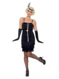 Smiffys Costume Flapper, Nero, abito corto, fascia per capelli e guanti Halloween, Carnevale