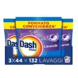 Dash Pods Detersivo Lavatrice In Capsule, 132 Lavaggi (3×44), Lavanda, Rimuove Le Macchie, Igienizza, Dona Freschezza, Brillantezza Per I Capi