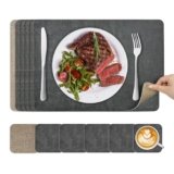 KitchenBoss Tovagliette Americane Lavabili e Sottobicchieri: Set di 6 Tovagliette Colazione Bifacciale Antiscivolo Resistenti, Tovaglietta Grigio Albicocca con Rettangolare 43x30cm