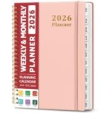 2026 Planner, Weekly and Monthly Calendar Planner, January 2026 – December 2026, Hardcover 2026 Calendar Book with Tabs For Women & Men, Inner Pocket, Spiral Bound, Perfect for Office Home School Supplies – A5 (6.3″ x 8.5″), Pink