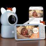 CZEview 5,5″ 2.5K Baby Monitor Video e Audio, Luce Notturna & Musica, Telecamera Bambini, Controllo Tramite APP Mobile & Monitor (Blu)
