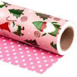 WRAPAHOLIC Reversible Gnome Christmas Wrapping Paper – Mini Roll – 17 Inch x 33 Feet – RRed Green Gnome Wrapping Paper and Pink White Polka Dots for Christmas, Holiday, Party