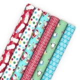 Hallmark Kids Christmas Wrapping Paper Rolls with Cutlines on Reverse (6 Rolls: 180 Sq. Ft. Total) Snowman, Snowflakes, Penguins, Santa Claus