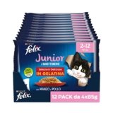 FELIX Le Ghiottonerie Junior – Cibo Umido Gattino 2-12 Mesi, Bocconcini in Gelatina con Manzo e Pollo. 48 Buste da 85 g