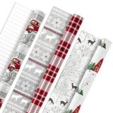Hallmark Holiday Wrapping Paper Rolls – Rustic Christmas Gift Wrap Paper (Set of 3 Reversible Rolls: 120 sq. ft. ttl.) Plaid, Barn, Red Truck, Moose, Woodland Scenes