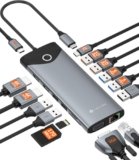 NOVOO Docking Station 15 in 1, Hub USB C – Pulsante On/Off Schermo Esterno, 2 HDMI 4K@60Hz, USB-C/A 10Gbps, VGA, Lettore SD/TF, Ethernet RJ45, PD 100W, Compatibile con MacBook, iPad, Lenovo, Dell