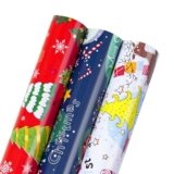 Linnoptimix Christmas Wrapping Paper Rolls -3 LARGE ROLL-27inch*78 inch per roll Colorful Foil Red White Blue wrapping paper(Christmas White/Red/Blue（005）)