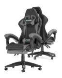 Racingreat Sedia da gaming, ergonomica, per gamer, con cuscino lombare e poggiatesta, regolabile in altezza, sedia per computer, per ufficio, per adulti, ragazze e ragazzi (Con poggiapiedi,Grigio