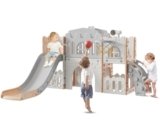 Baotree 9 in 1 Toddler Slide,Kids Slide Playset for Toddler,Indoor Outdoor Slide Toddler Playset with Ball & Hoop, Storage Space and Non-Slip Steps,Toddler for Boys and Girls 1-3 Years (Pink Grey)