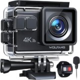 WOLFANG Action Cam GA100 4K 30FPS, 20MP WiFi PC Camera, Fotocamera per Casco, Subacquea 40M Impermeabile Videocamera, EIS, Telecomando2.4G, Mic Esterno,2x1050mAh Batterie e Accessori di Montaggio