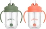 Dr. Brown’s Milestones Baby’s First Straw Cup, Training Cup with Weighted Straw, 9 oz/270 mL, BPA-free, 6m+, Coral/Olive Green, 2-Pack