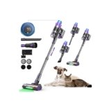 Aspirapolvere Senza Fili Potente, 55KPA/580W/70Min Scopa Elettrica Senza Fili con Display Intelligente e Anti-Avvolgimento, Luce LED Verde, Aspirapolvere potente per Pavimenti/Tappeti/Peli Animali
