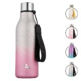 Konokyo Insulated Water Bottle with Strap,18 oz Double Wall Stainless Steel Vacuum Bottles Metal Water Flask,Sparkling Silver Pink