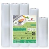 KitchenBoss Rotoli sottovuoto per alimenti：5 Rotoli Sacchetti Sottovuoto Alimenti,28×3/20×1/15×1/300 cm, Buste Sottovuoto Alimenti Goffrati per Macchine Sottovuoto & Cottura Sous Vide
