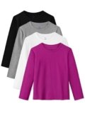 HoeVou 4 Pack Girls Long Sleeve Shirts Soft Cotton Long -Sleeve T-Shirts Crewneck Tagless Basic Tees for Teen Girls Youth