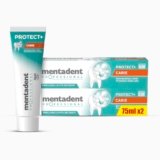 Mentadent Professional Dentifricio Protect+ Carie, Remineralizza e Protegge i Denti dalla Carie, Rinforza lo Smalto, con Minerali Bio-compatibili e con Fluoro, Formato 2×75 ml