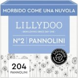 Pannolini LILLYDOO delicati sulla pelle – taglia 2 (4+ kg), pacco scorta (204 unità), protezione contro le fuoriuscite, morbidi, senza profumi & lozioni e dermatologicamente testati
