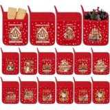 Leinuosen 12 Pcs Christmas Pot Holders with Pocket Xmas Retro Pot Holders for Kitchen Winter Hot Pads Oven Mitts Cookie Bag Red and Green Heat Resistant Farmhouse Oven Gloves Baking Cooking(Vivid)