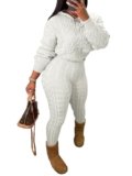 Nimsruc Knit Two Piece Outfits For Women Sweater Sets Long Sleeve Pullover Tracksuits Lounge Sweatsuits Hoodie Crochet Pants Sets Matching Clothing Off White XL