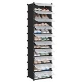 SONGMICS Scarpiera a 10 Scomparti, Scaffale Componibile in Plastica, Armadietto Portascarpe Fai da Te con Ante e Martelletto, Mobiletto Porta Scarpe, Nero LPC10HV1