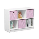 Furinno BASIC Book Shelf, 6-Cube Bookshelf, 3 x 2 Bookcase with Storage Bins, 11.9 x 31.6 x 23.6, for Living Room, Bedroom, Home Office, White/Pink