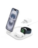 Belkin BoostCharge Caricabatteria magnetico pieghevole 3 in 1 con Qi2 da 15 W, Caricatore rapido compatibile con MagSafe, Apple iPhone 17, Air, Pixelsnap, Apple Watch ed AirPods, alimentatore – Bianco