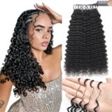 Renyarch Feather Crochet Human Hair Bundles for Black Women 18 Pollici Deep Wave Feather Crochet Hair 200g 160c Black Water Wave Wet and Wavy Invisible Knotless Curly Human Extensions