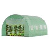 VOUNOT® Serra da Giardino Tunnel, Struttura in Acciaio Zincato, Telo PE Anti-UV Impermeabile, Porta Avvolgibile, 8 Finestre Esterne, Serra per Orto, Piante Verde e Frutto 4x3x2m 12m², Verde