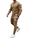 PLEPAN Men’s 2 Piece Sweatsuit Lightweight Long Sleeve Crewneck Sweatshirt Jogger Sweatpants Matching Sets Casual Fall Outfits Tracksuit Loungewear Dark Khaki X-Large