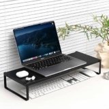PHAETHORNIS GUY Adjustable Metal Monitor Stand – 11.6″-21.3″ Ergonomic Desktop Riser for Computer/Laptop/TV, Heavy-Duty Office Shelf with Space-Saving Design (Black)