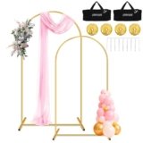 Heavy Duty Metal Arch Backdrop Stand, 7.2FT, 6FT Set of 2 Stable Gold Arch Stand with Ground Stakes and Water Bags, Balloon Arch Stand for Wedding Party Baby Shower Photo Flower Arch Decration