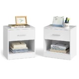 VASAGLE Comodini, Set di 2 Tavolini con Cassetto, Maniglia, Scomparto Aperto, per Camera da Letto, Soggiorno, Bianco Classico LET819T14
