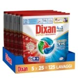 Dixan DISCS 4in1 Expert Smacchiante Detersivo Lavatrice, 5 confezioni da 25 Lavaggi, Capsule lavatrice per pulizia profonda del bucato e freschezza igienica per lavatrice, Rimuove le macchie da 20°C