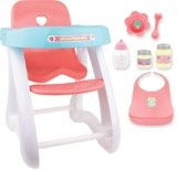 JC Toys – Doll High Chair | Fits Dolls up to 17″ | Easy to Clean | Simple Assembly | 7 Piece Play Set| Ages 2+, Pink/Blue
