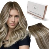 Hetto Extension Tessitura Capelli Veri 100g 55 cm Extension Tessitura Capelli Lunghi Lisci Remy Marrone Chiaro Con Biondo Platino a Marrone Chiaro #8/60/8