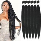 Xusuperb Extension Capelli per Treccine Africane Nero 30 Pollici Lunghe Kanekalon Easy Braids Extensions Nere 6 Confezioni Extension Capelli Sintetici per Trecce Black Braiding Hair Pre Stretched(1B)