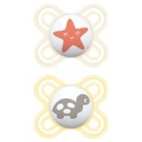 MAM Perfect Start Confezione Doppia Succhietto 0-2 Mesi (Set da 2), Ciuccio MAM 0-2 mesi in silicone per un sano sviluppo orale, Kit da 2 accessori neonato con porta ciuccio sterilizzatore, Neutro