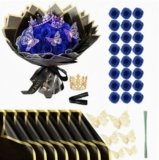 HORREX 24 Rose Finte, Fiori Artificiali, Rose Glitterate, Bouquet Fiori Finti con Corona, per Regali di Matrimonio, Anniversario, Compleanno, San Valentino Regali Natale Originali (Blu)