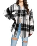 SHEJIZE Women’s Casual Shacket Jacket Plaid Shirts Flannel Blouses Button-Down Shirts Grey