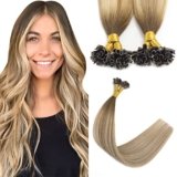Sindra Extension Capelli Veri Cheratina Balayage Marrone Chiaro Highlights Ash Blonde 50Pezzi 40g Keratina Capelli Umani Estensioni Nail Tip Extension U#3/8/22-40cm