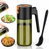 Euqvunn Spruzzino Olio 500 ml, 2-in-1 Spray & Versatore, Vetro Blocca Luce, Oliera Spray Ricaricabile per Cucina, Friggitrice ad Aria, Insalata e Grigliate, con Pennello (Nero)
