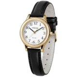 PINDOWS Minimalist Watches for Women, Gold-Tone Case with Black Leather Strap, Fashionable, Everyday Elegant Quartz Analog Dress Watch