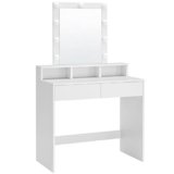VASAGLE KAILYN Collezione – Toeletta, Luce LED Regolabile a 3 Colori, Tavolo da Trucco con Specchio, 2 Cassetti e 3 Scomparti, Postazione Trucco, Moderno, Bianco RDT114W01