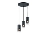 Trio Leuchten 310600132 Robin – Lampadario in vetro, colore: grigio fumo, 1 x E27 (non inclusa) Lampada a sospensione, 3 luci nero opaco