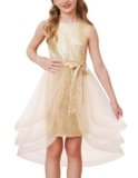 GRACE KARIN Vestito Principessa Bambina Paillettes Senza Maniche Tulle Cerimonia Compleanno Champagne Gold 6 Anni