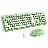 KNOWSQT Wireless Keyboard and Mouse Combo, Green Colorful 2.4G Typewriter Full-Size Retro Keyboards – USB Receiver Plug and Play, for Computer, PC, Laptop, Desktop, Windows