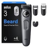 Braun Regolabarba Uomo Series 3, +4 Strumenti Di Styling, Lama Ultra Affilata, 50 Min Di Utilizzo, 40 Lunghezze, Rasoio Elettrico Barba, BT3525, Grigio