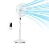 Amazon Basics Ventilatore a Piantana 40 cm, Motore DC, 12 Velocità con Telecomando, 3 Modalità di Brezza, Pale a Doppio Strato, Timer, Efficienza Energetica e Motore DC Silenzioso (28W), Bianco